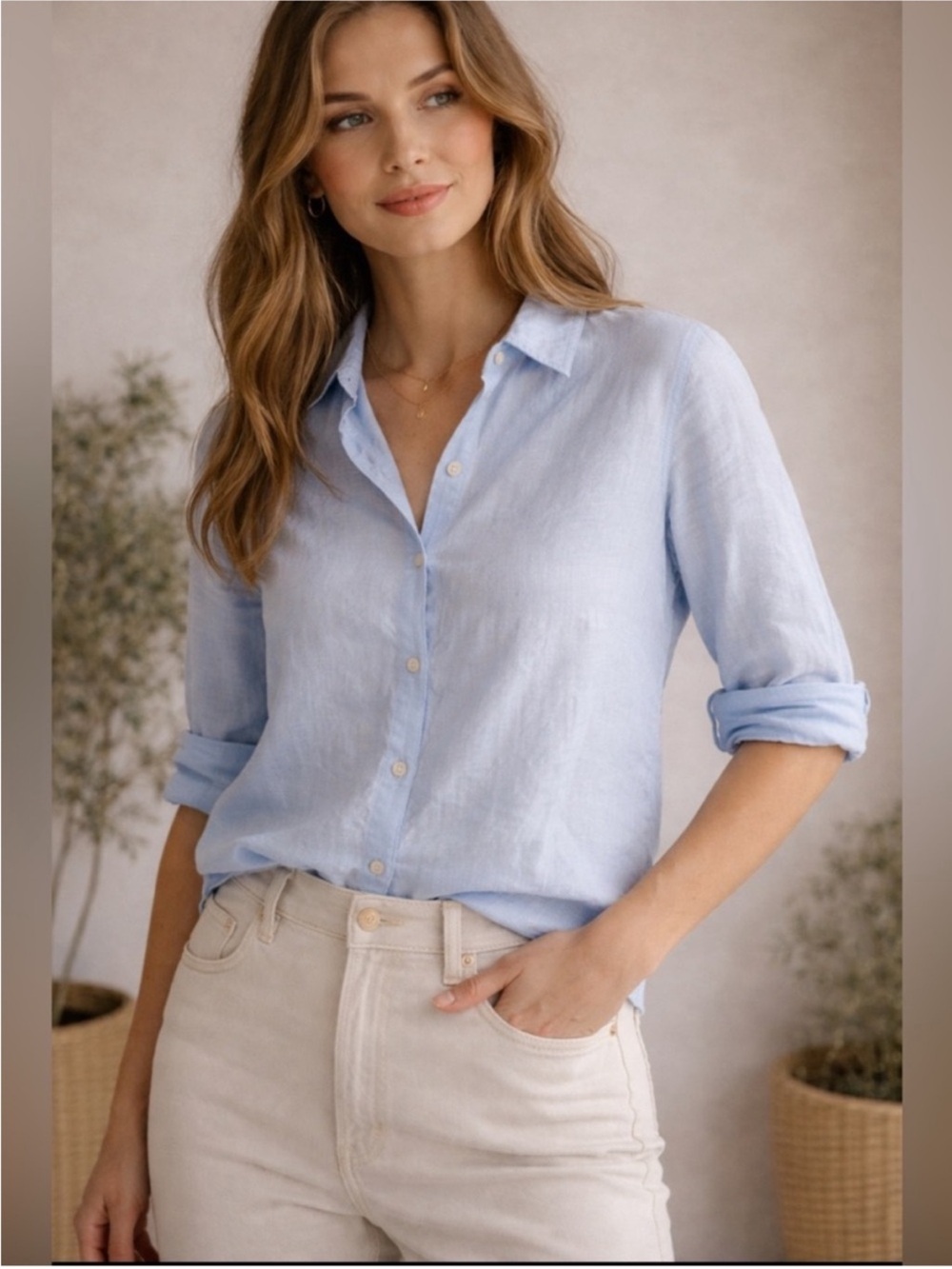 Joie Light Blue Linen Collared Button-Up Blouse Long Sleeve Women's Medium NWT